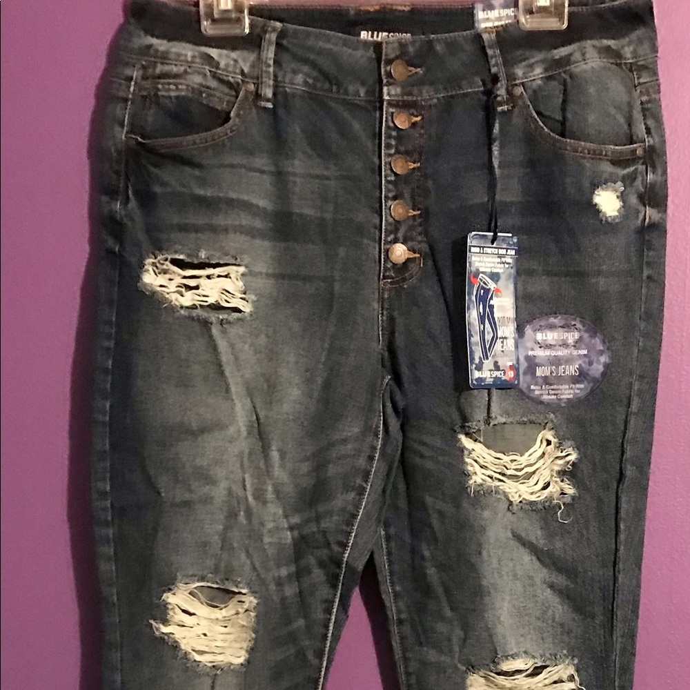 Blue Spice Rolled Cuff Mom Jeans